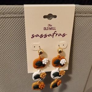New Sassafras by The Old Mill Pumpkin Clay Dangle Earrings